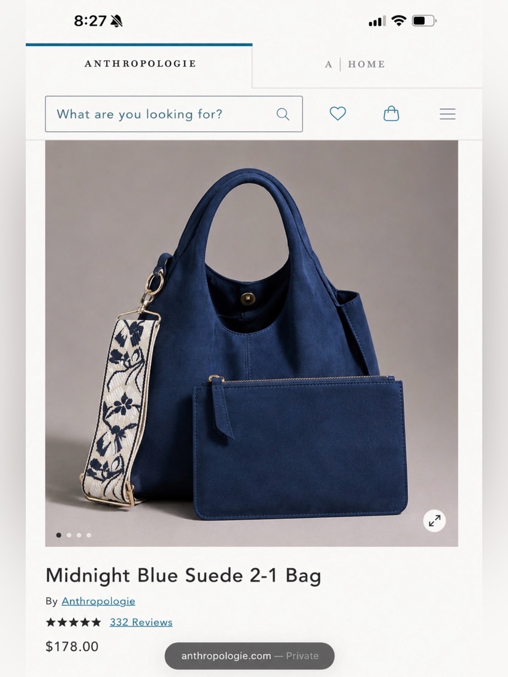 Anthropologie Suede 2-1 purse with strap.